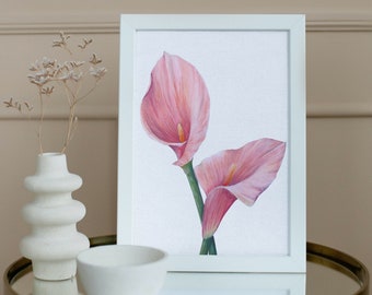 Acrylgemälde Blume Kunstdruck | Digitaler Kunstdruck | Mattes Finish | Calla Lilie Blumen Gemälde | Wandkunst | Geschenk | Geburtstag | Weihnachten