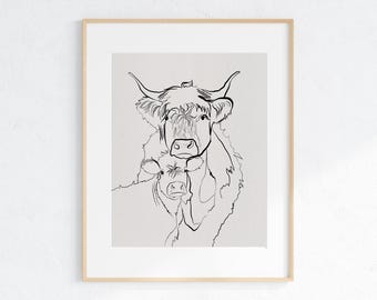 Highland Cow Art Print Cow Nursery Decor Bath Bathroom Kids Room