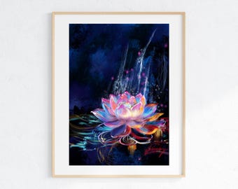 Water Lily Lotus Flower Art Print Interconnectedness Zen Buddhism Painting