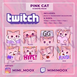 Twitch Emotes - Cute Pink Cat / Tabby / Kitty / Cats / Twitch emotes pack / streamers / kawaii / emoji / Discord / Youtube / Emote / Cute