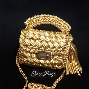 Large Flat Diamond Cut Chain Strap GOLD Chain Luxury Handbag -  Israel