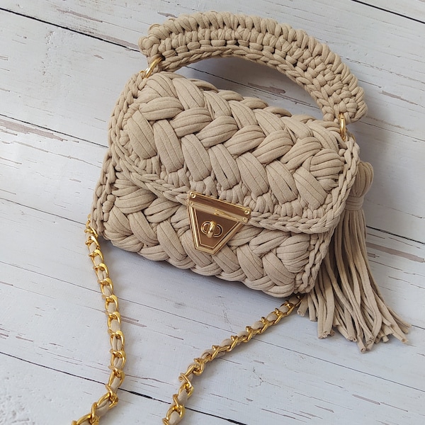 Handmade bag / beige bag / crochet bag / luxury bag / hand knit bag