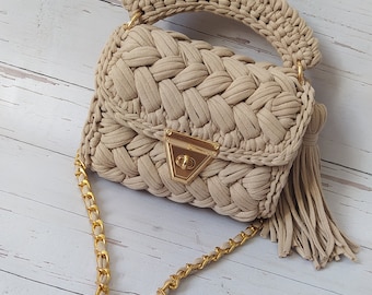 Handmade bag / beige bag / crochet bag / luxury bag / hand knit bag