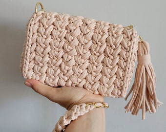 Handmade crochet knit beige bag / beige bag / crochet bag/ combed yarn bag / hand knit bag / women bags / Handmade  beige knit bag