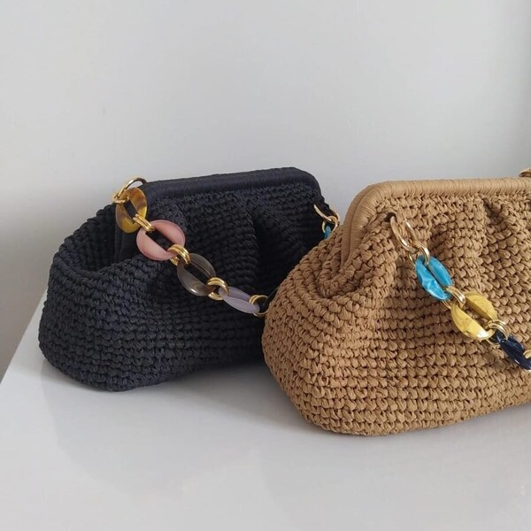 Handmade Pouch Clutch Bag,Crochet Raffia Pouch Clutch Bag,Clutch Bag,Raffia Cloud bag,Womens Straw Summer Pouch Bag,Handmade gift