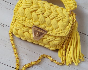 Handmade crochet yellow bag,yellow knit bag,Personalized crochet knit bag,crochet bag,yellow crochet bag,handmade knit bag, yellow bag