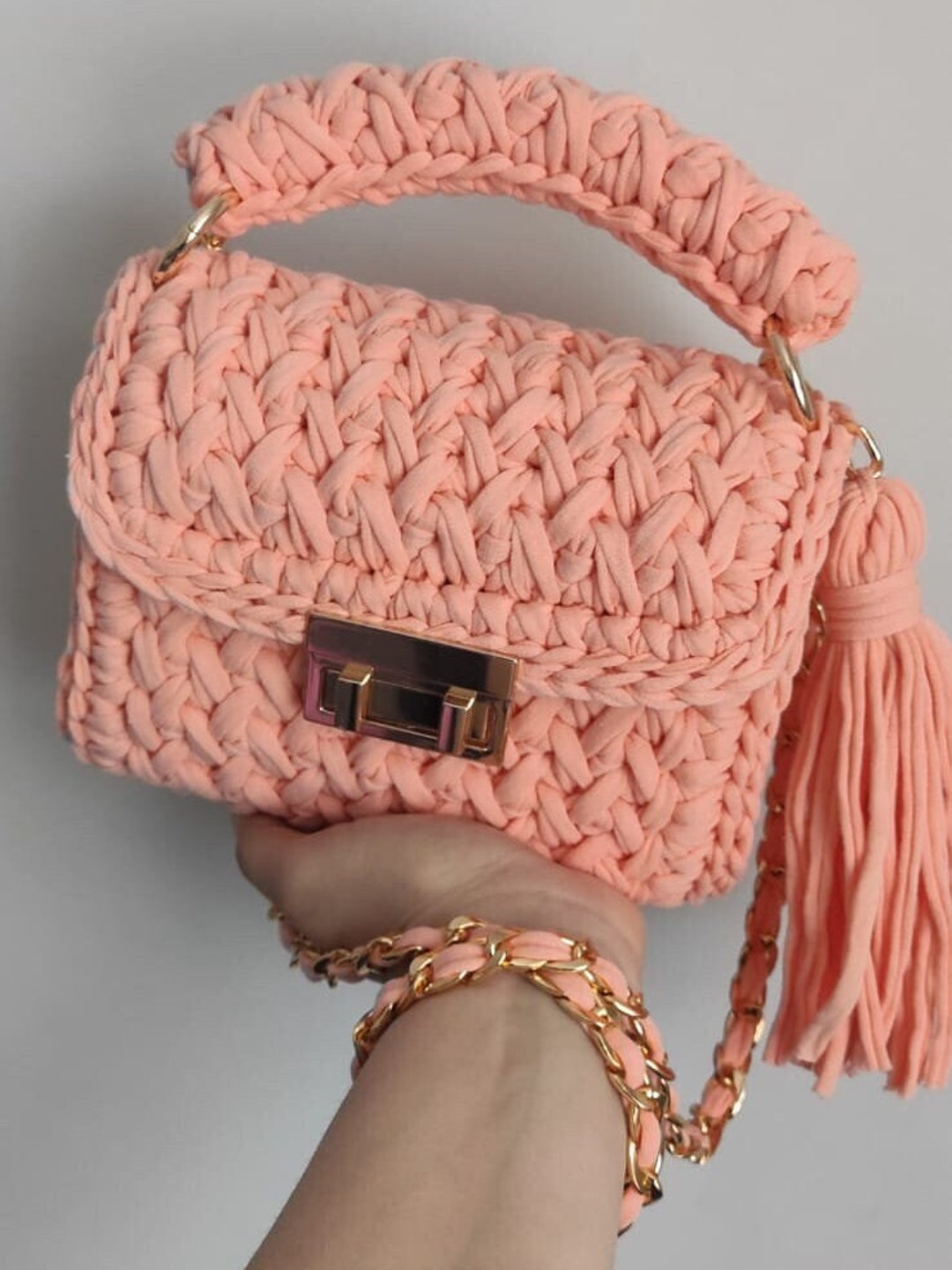 Handmade Crochet Bag Salmon Color Bag Salmon Color Knit Bag Etsy