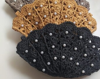 Crochet mussel bag / Handmade wicker  clutch bag / handmade evening bag / wicker clutch bag