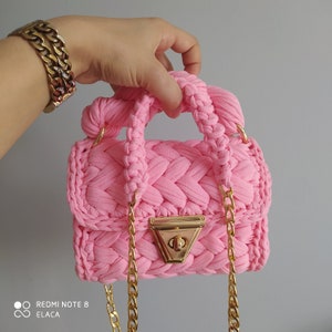 Handmade knit pink bag /luxury pink bag /  gray bag / crossbody knit bag / capri handbag