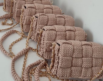 Handmade knit bag / personalized knit bag / luxury bag / stripe pattern bag / cayrpri hand bag / crochet beige knit bag / black bag