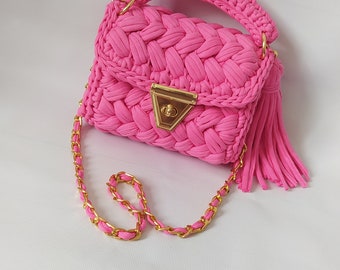 Crochet knit Pink bag / handmade pink bag / luxury bag /for bag Barbie /knitting bag / pink shoulder bag /crossbody bag / Crossbody pink bag