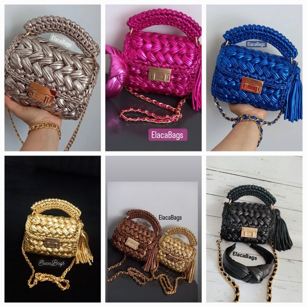 Handmade gold metallic luxury bag / metallic bag / gold metallic crossbody bag ,crochet metallic knit bag,  handmade crochet gold knit bag