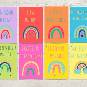 Druckbare Affirmationskarten für Kinder, Helle Regenbogen-Design, fördern eine positive Einstellung, digitaler Download