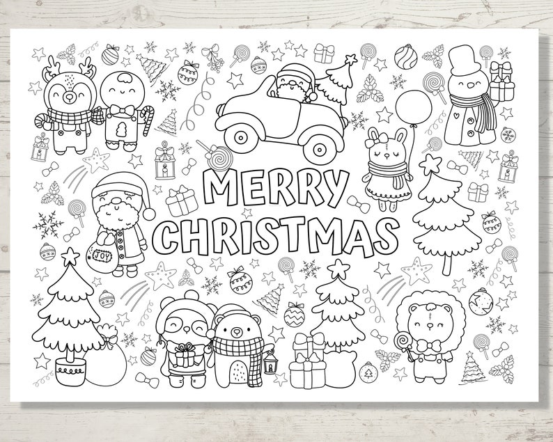 Kid Giant Christmas Coloring Page, Christmas Colouring Sheet, Merry Christmas Coloring Page Printable, Instant Download A0-A4 & 24x36 image 2