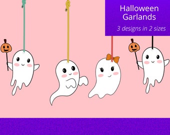 Printable Halloween Ghost Garland, Ghost Bunting, Cute Ghost Banner | Instant Download | Sizes 8.5 x 11 & A4