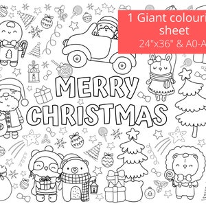 Kid Giant Christmas Coloring Page, Christmas Colouring Sheet, Merry Christmas Coloring Page Printable, Instant Download A0-A4 & 24x36 image 1