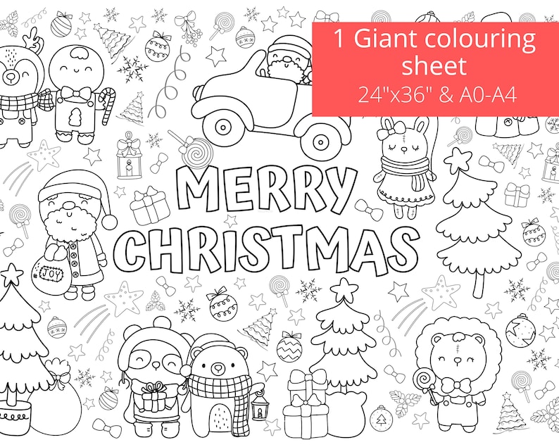 Kid Giant Christmas Coloring Page, Christmas Colouring Sheet, Merry Christmas Coloring Page Printable, Instant Download A0-A4 & 24x36 image 1