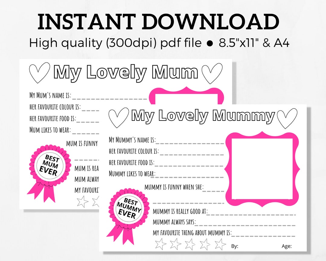 All About Mum / Mummy Printables, Birthday, Mothers Day Q&amp;A - My Lovely ...