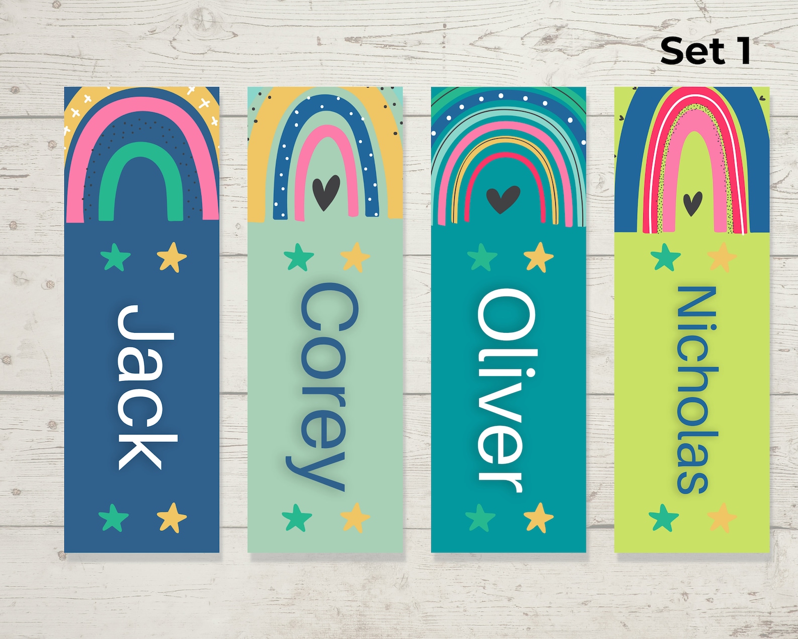 Kids Printable Bookmarks, Personalized Set of 4 Name Bookmarks
