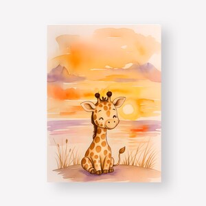 Lámina de jirafa para pared / Póster infantil / Colección Safari / A2-A4 / Descarga digital