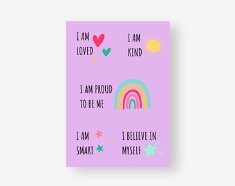 Positieve affirmatieposter, Mindfulness voor kinderen | Muurkunst kinderkamer | Afdrukbare digitale download