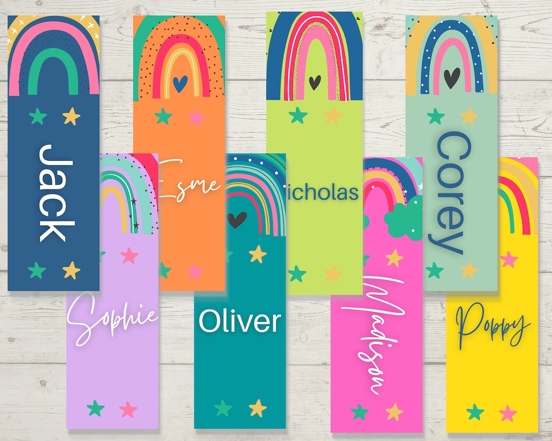Kids Printable Bookmarks, Personalized Set of 4 Name Bookmarks