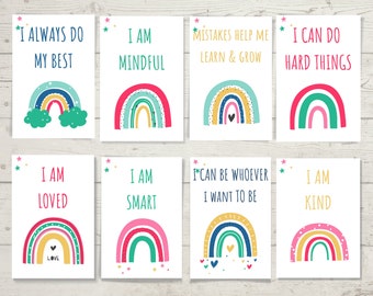 Kids Affirmation Cards - Rainbow designs | Children's Positive Affirmations | Encourage A Positive Mindset | Digital Download | Printable