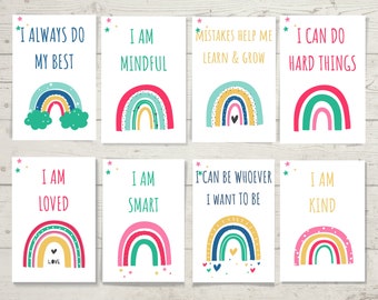 Affirmationskarten für Kinder - Regenbogen | Positive Affirmationen für Kinder | Ermutigen Sie eine positive Denkweise | Digitaler Download | Druckbar