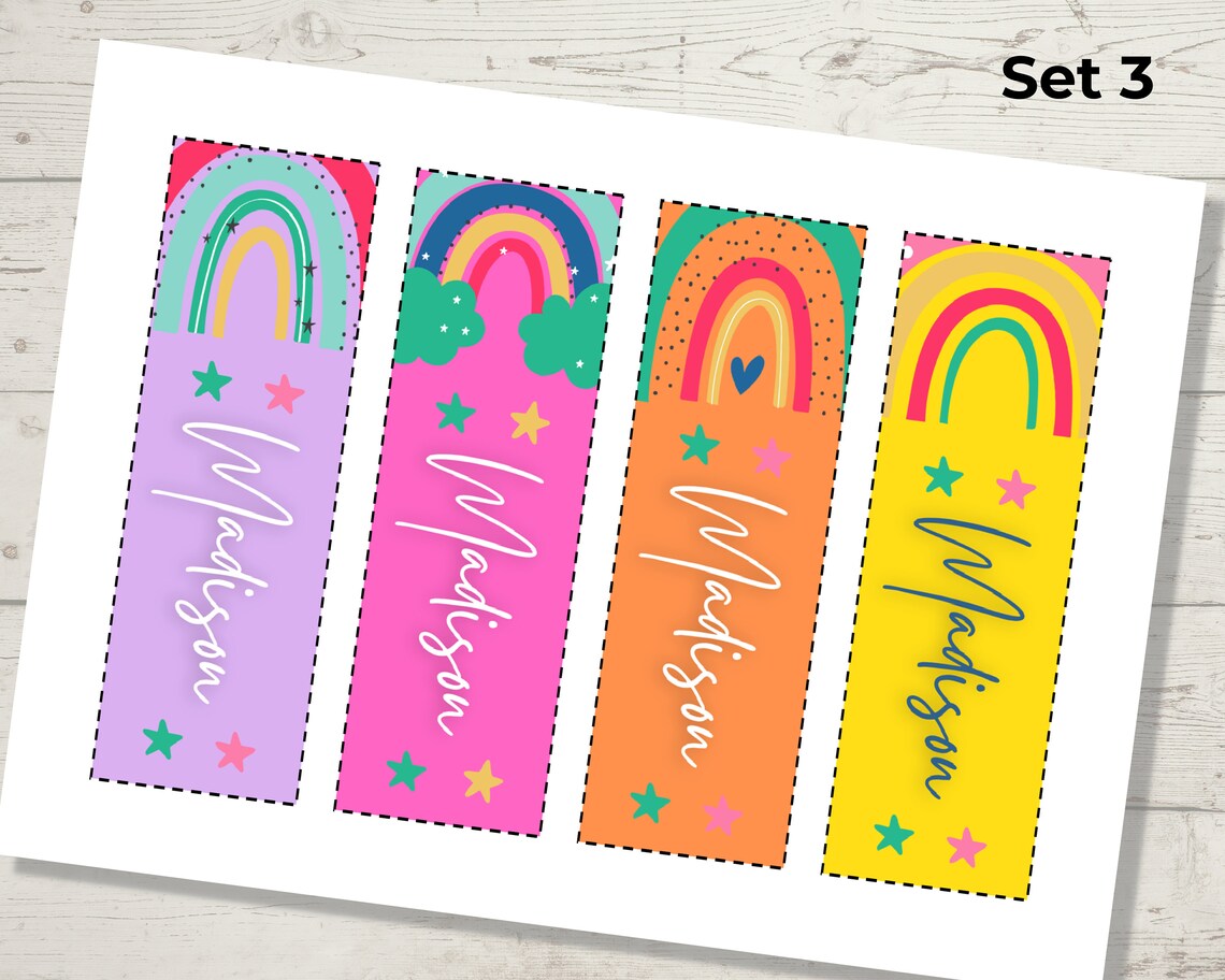 Kids Printable Bookmarks, Personalized Set of 4 Name Bookmarks ...