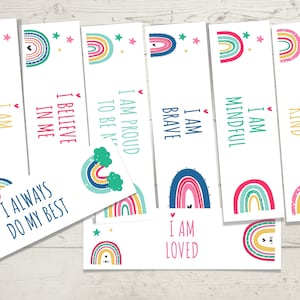 Kids Printable Bookmarks - Positive Affirmations, Motivational Bookmarks, Encourage A Positive Mindset, Rainbow Design | Instant Download