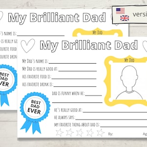 Father&#39;s Day Questionnaire: &#39;My Brilliant Dad&#39; Printable (Digital Download)