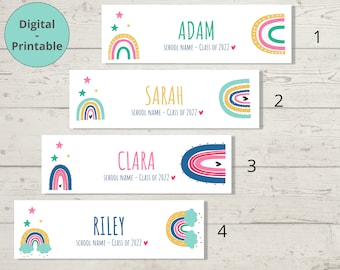 Personalized student bookmarks, class bookmarks, pupil gifts - Personalize with name, class & school | Printable Digital File