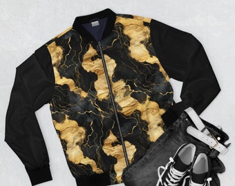 Men's Bomber Jacket Fresh Modern Black and Gold Marble Men's Jacket Light Weight Wind Breaker Jacket