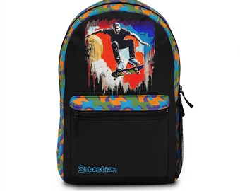 Personalize Name Skater Black Camo Backpack School Travel Hiking Laptop Everyday Casual Backpack