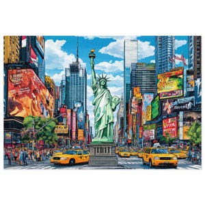 New York City Skyline Jigsaw Puzzle, 1000-Piece - Vibrant Cityscape Puzzle, Times Square, Central Park, Yellow Taxis - Gift for Puzzle