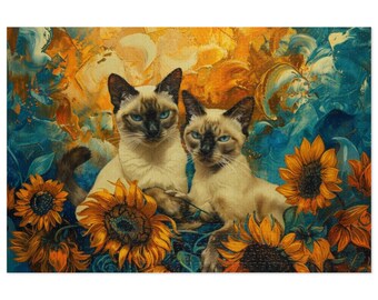 Siamese Couple Sunflower Conceptual Art style Puzzle (1000 pcs) Family Game Night Cat Lover Gift Adult Challenging Puzzle