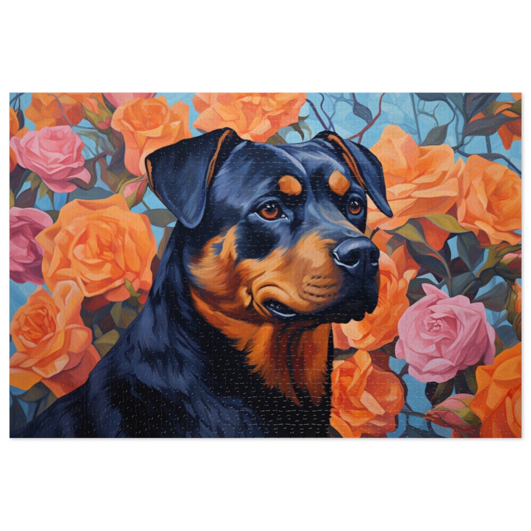 Rottweiler and Roses Jigsaw Puzzle: 1000-piece Adult Game - Etsy