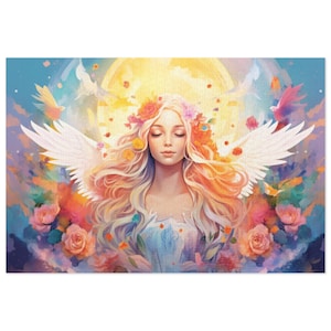 Angel and Roses Jigsaw Puzzle (1000-Piece) Family Game Night Adult Puzzle Christmas Gift