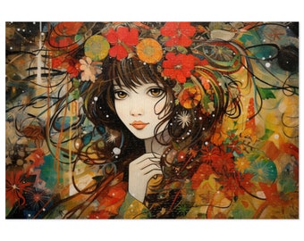 Anime Girl Fall Flowers Jigsaw Puzzle (1000-Piece) Family Game Night Adult Puzzle Christmas Gift