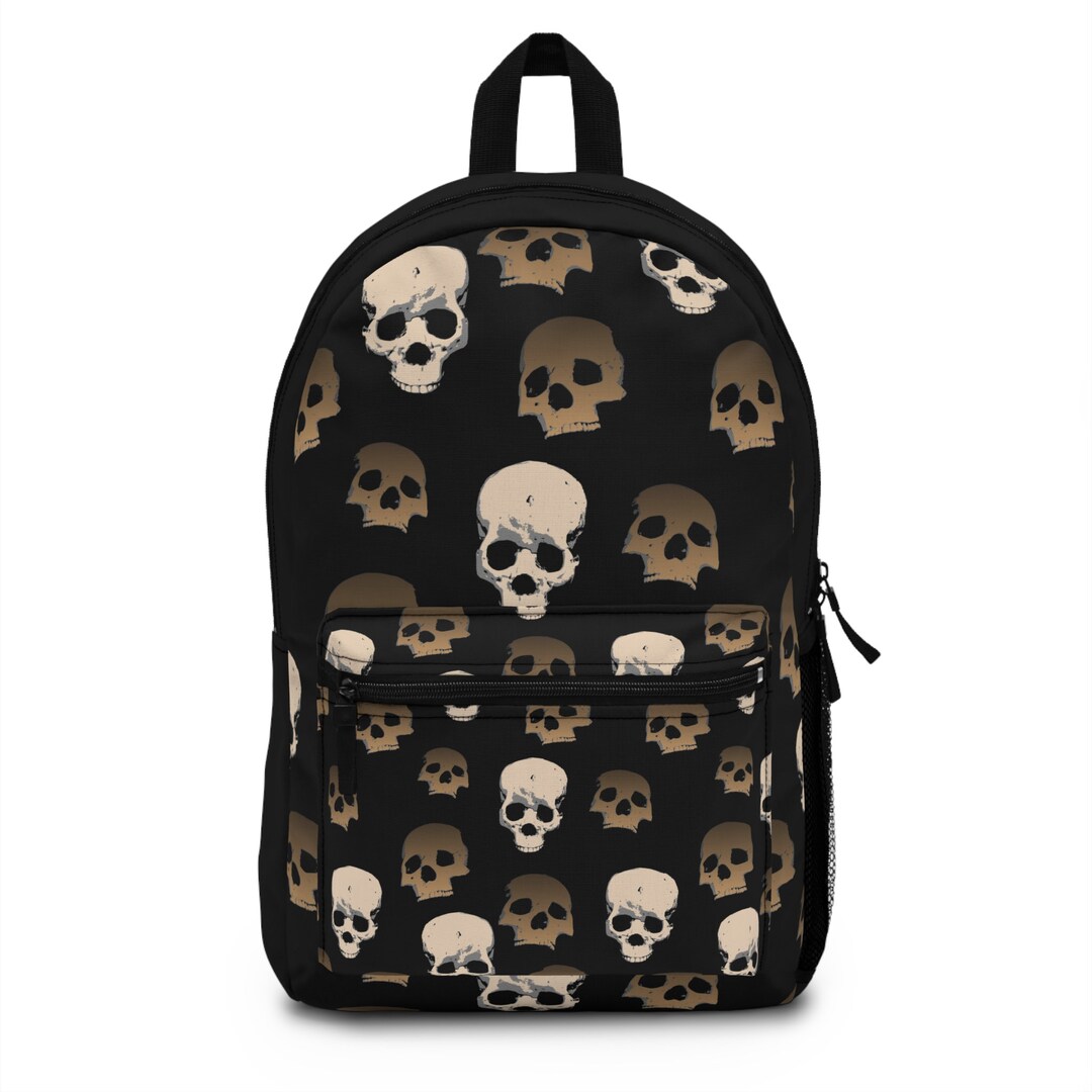 Skull Backpack Black and Gold Backpack School Backpack Etsy