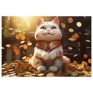 Japanese Money Cat Jigsaw Puzzle 1000-Piece Family Game Night Adult Puzzle Christmas Birthday Anime Cartoon Cat lover Gift