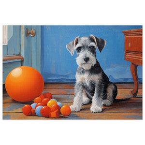 Schnauzer Puppy and Toys Dog Jigsaw Puzzle 1000-Piece Family Game Night Adult Puzzle Christmas Birthday Schnauzer lover parent Gift
