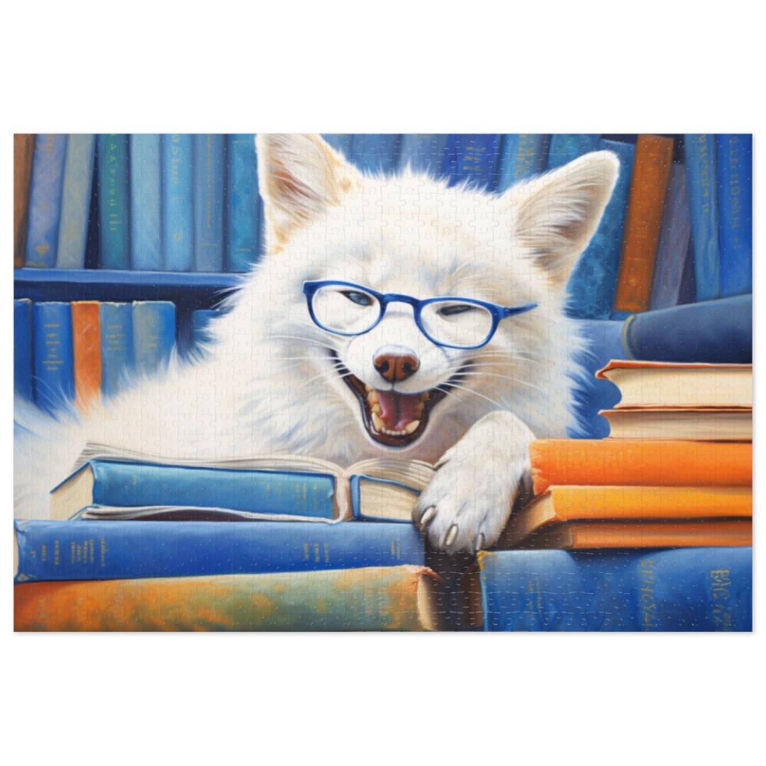 White Nerdy Laughing Fox Reading Books Jigsaw Puzzle Etsy