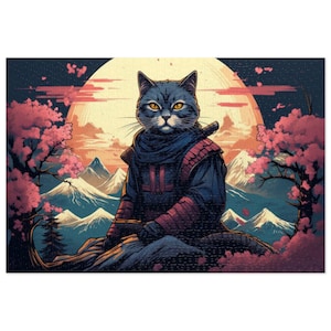 Ninja Cat Warrior Jigsaw Puzzle 1000-Piece Family Game Night Adult Puzzle Christmas Birthday Anime Cartoon Cat lover Gift