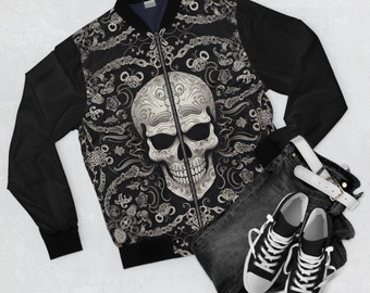 Men's Bomber Jacket Vintage Gothic Skull Men's  Biker Cruising Rider Jacket Light Weight Wind Breaker Jacket