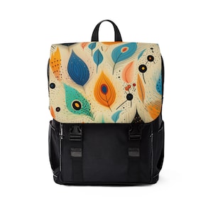 Colorful feather with beige Backpack, Travel Backpack, School Backpack, Everyday Backpack Unisex Casual Shoulder Backpack