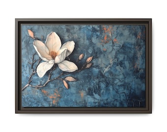 White Magnolia Floral Canvas Art Print, Elegant Home Decor, Framed Botanical Art