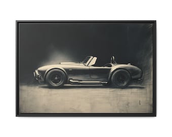 Canvas Wall Art, Vintage Muscle Car Decor, Matte Framed Poster, Retro Man Cave Artwork, Nostalgic Car Print, Moody Black and White Room