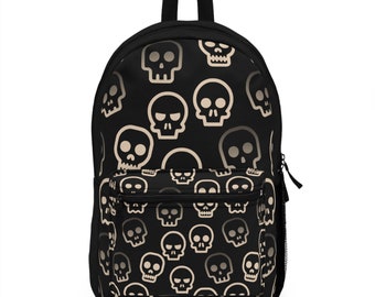 Skull Backpack, Black and Gold Backpack, School Backpack, Travel Backpack, Casual Backpack
