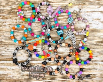 Silicone Beaded Key Ring Bracelet, Keychain with tassel Wristlet